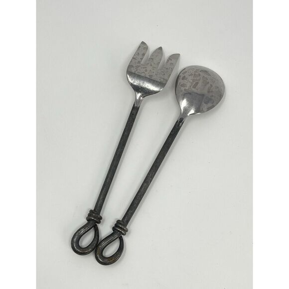 Gibson Rope Twist Forged Oxidized Stainless Steel Salad Serving Spoon Fork 10” - Picture 3 of 3